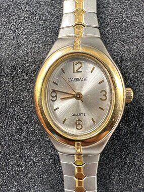 3/$30 Carriage Watch Women Silver Gold Two Tone Oval Dial Stretch Band